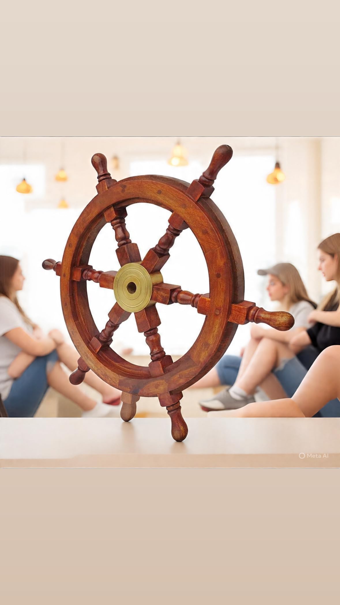 Wooden Nautical Captain's Steering Ship Wheel with Brass Ring